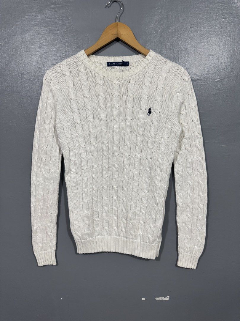 Ralph Lauren Cable-Knit Sweater (Category: Longsleeves) located in Manila. Submitted by sophisticatedgoons (Listing ID 1470472471, Image 1). Description: Ralph Lauren Cable-Knit Sweater Size: S Dimes: 17 x 25 In good condition No major flaws Needs little wash to remove yellow stain due to long storage Fresh pick up from hongkong box Authentic and Presentable.