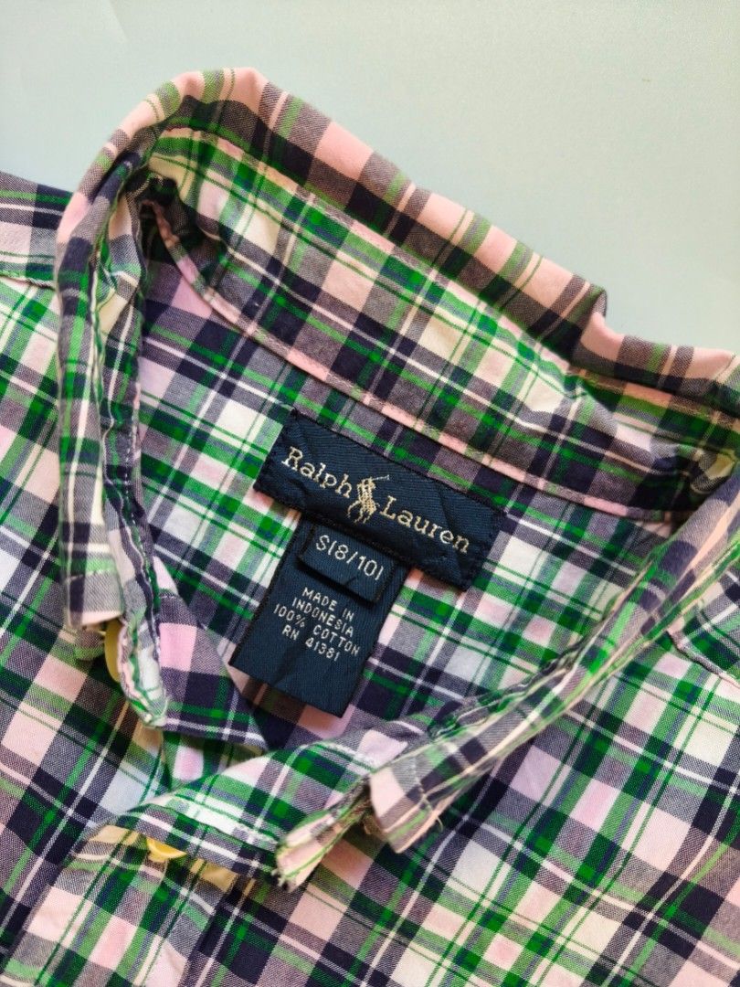 Ralph Lauren Plaid polo 10-12yo (Category: Babies & Kids Fashion) located in Cebu City. Submitted by little_mush.room (Listing ID 1470412262, Image 3). Description: preloved RL button down polo size : 8-10 on tag , runs big , can fit 10-12yo 📍measurements posted for reference.