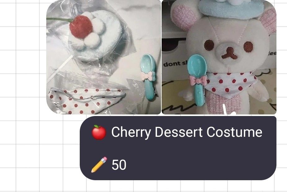 [READ DESCRIPTION] Cherry Dessert Costume For 10cm plush doll (Category: Character Goods) located in Angeles City. Submitted by trustsuki (Listing ID 1470486050, Image 1). Description: 🍀 ꒰ wts lfb ph only .ᐟ ˚♡ ꒱ ‼️ read before buying ♡ Cherry Costume ♡ 50 + lsf ✨️ pre-order (up to 5 weeks) ✨️ brandnew as is x sensi, always manage your expectations it might have factory damage x impatient 💳 mop: maribank / gcash 🚚 mod: j&t ( with -21 voucher n
