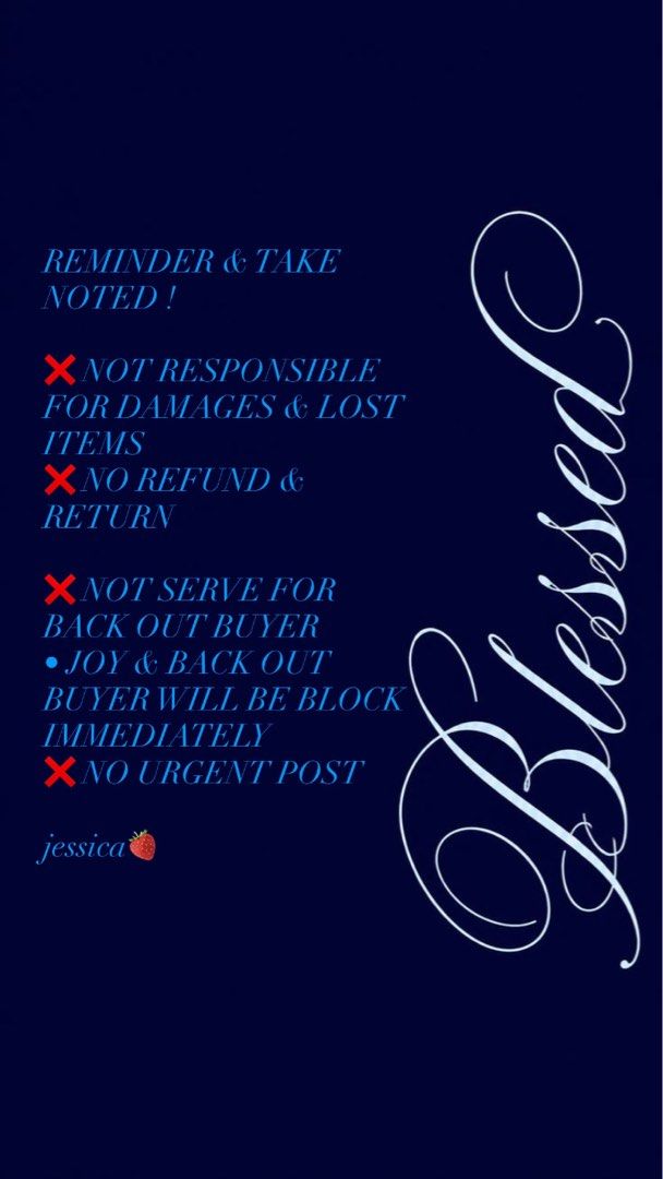 read please:) (Category: Announcements) located in Johor Bahru. Submitted by golden.eyliana (Listing ID 1470409959, Image 2). Description: hello semua please read this and my bio before you guys order , jangan order amergency pstu salahkan i sbb tak ckp ke apa barang lambat sampai tolong baca dulu ya before order 🫰🏻.