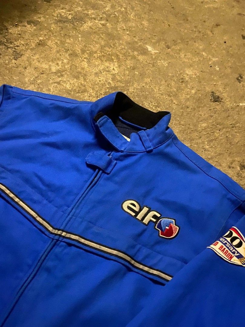 Red Baron ROM x Elf Blue Motorcycle Jacket Size M (Category: Coats, Jackets and Outerwear) located in Cabuyao City. Submitted by maria_thrift221 (Listing ID 1470366883, Image 3). Description: - Brand: Red Baron Original Motorcycle Gear - Color: Bright blue with embroidered Elf logos on chest and back - Size: Medium - Lining: Breathable mesh inner lining - Closure & Cuffs: High collar with velcro strap, ribbed hem, and velcro wrist cuffs - Safety: