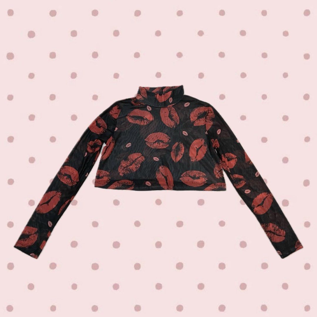 Red Graphic Seethrough Longsleeve Top (Category: Longsleeves) located in Bacoor. Submitted by s4dee (Listing ID 1470542132, Image 1). Description: size: small - turtle neck.