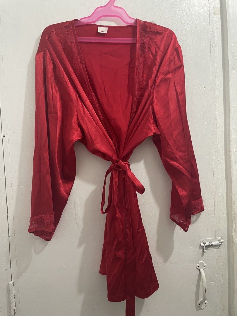 Red Satin Lace Trim Rob (Category: Undergarments & Loungewear) located in Manila. Submitted by mai1246 (Listing ID 1470506846, Image 1). Description: free size.