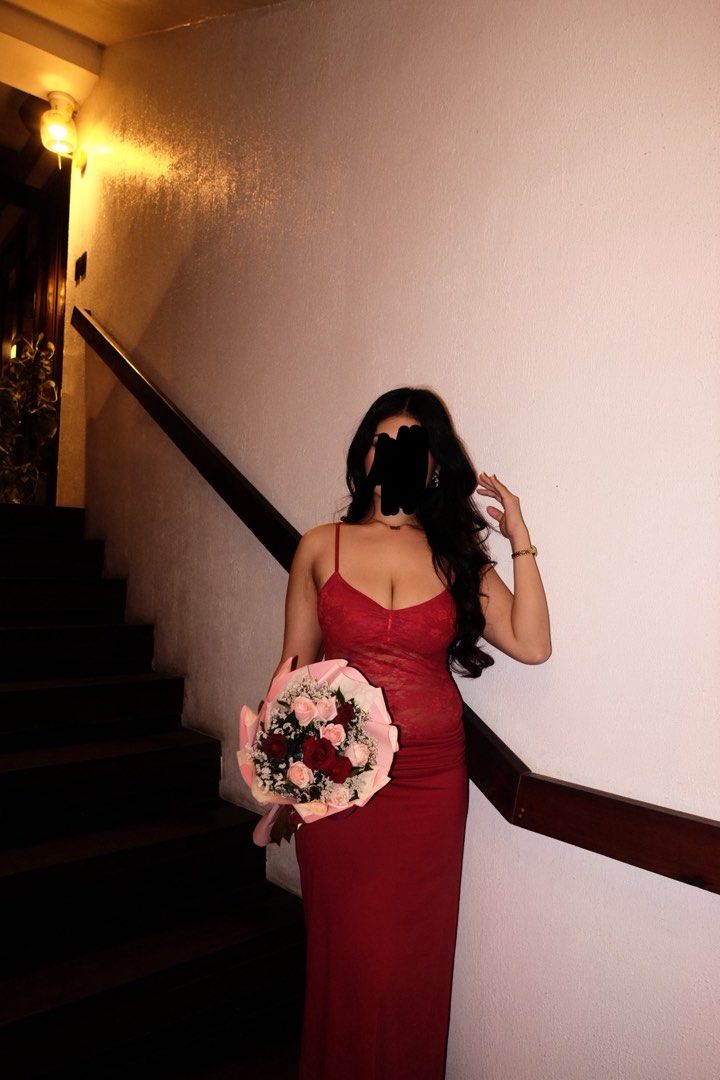 Red Spaghetti Strap Backless Long Dress (Category: Dresses) located in Quezon City. Submitted by bacardilvr (Listing ID 1470423814, Image 1). Description: - Color: Deep red - Style: Maxi dress, bodycon silhouette, floor-length skirt - Details: Spaghetti straps, intricate lace bodice, low back with strap accent - Condition: Worn once for a photoshoot, carefully stored - Occasion: Perfect for dinners, parties, or dates - Mode of Payment: GCash or B