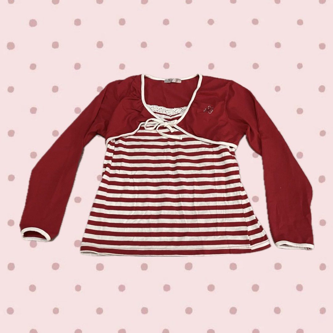 Red Stripes Longsleeve Top (Category: Longsleeves) located in Bacoor. Submitted by s4dee (Listing ID 1470544049, Image 1). Description: size: small - medium - cardigan style - ribbon detai.