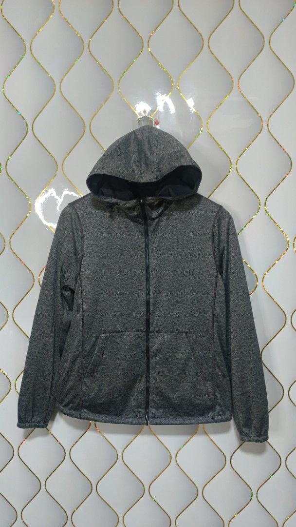 Reversible Grey Heather and Black Hooded Jacket (Category: Coats, Jackets and Outerwear) located in Manila. Submitted by zariyah.1986 (Listing ID 1470456532, Image 1). Description: - Style: 2-in-1 reversible zip jacket - Side A: Cozy grey heather jersey fleece - Side B: Smooth black windbreaker material - Features: Full front zipper, attached adjustable hood, - Fit: Comfortable elastic cuffs and hem - Condition: Brand new / Excellent - Perfect fo