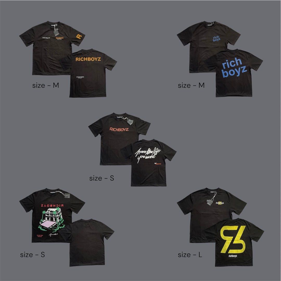 Rich Boyz Graphic T-Shirt (Category: Tshirts & Polo Shirts ) located in Manila. Submitted by unlisted.26 (Listing ID 1470380732, Image 3). Description: Authentic factory overruns Limited drops / Top G line Complete with original tags & packaging Order via DM guidelines - Strictly payment first policy. - Buyer will shoulder the shipping fee. - No cash-on-delivery (COD). - No cancellation of orders. - No return, refund, or exchange. details - Mode 