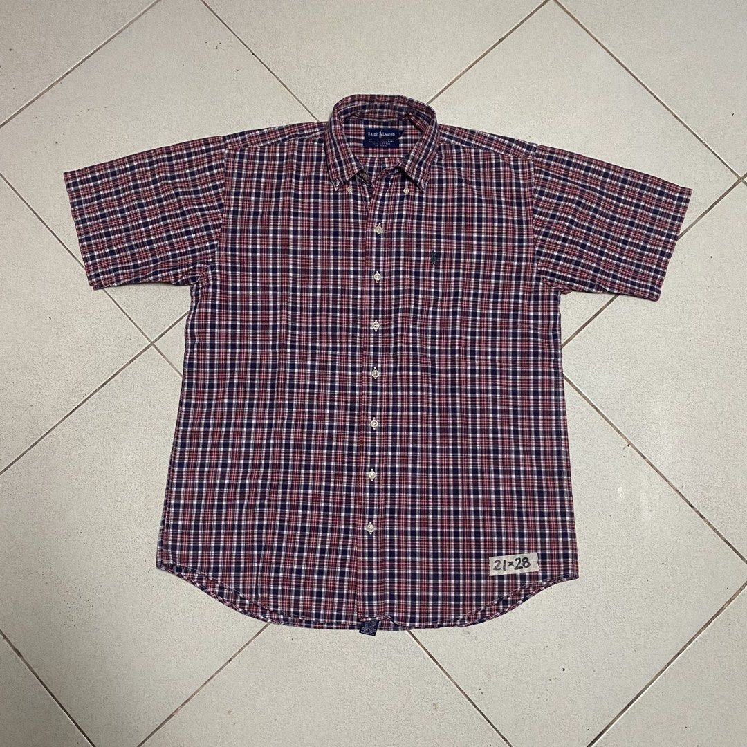 rl checked button down short sleeve (Category: Formal Shirts) located in Taguig. Submitted by xi_xxix1129 (Listing ID 1470438911, Image 1). Description: large on tag 21x28” excellent used 379php +sf no cod taguig location 📩📩📩.
