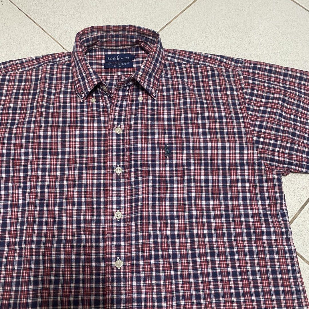 rl checked button down short sleeve (Category: Formal Shirts) located in Taguig. Submitted by xi_xxix1129 (Listing ID 1470438911, Image 2). Description: large on tag 21x28” excellent used 379php +sf no cod taguig location 📩📩📩.