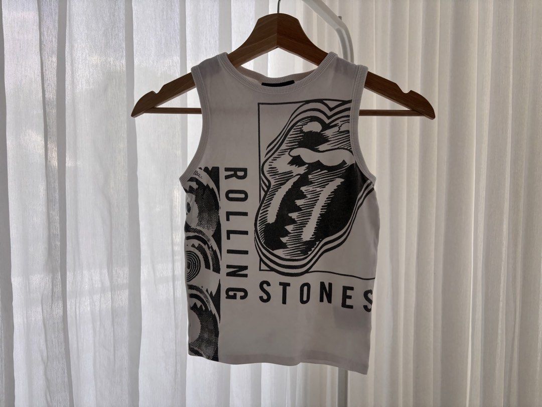 Rolling Stones white band tank top (Category: Sleeveless) located in Manila. Submitted by gothclaudia (Listing ID 1470422311, Image 1). Description: - white band tank top! one of my favorite pieces - iconic Rolling Stones lips and logo - ribbed neckline and armholes for added comfort - super soft and breathable cotton.