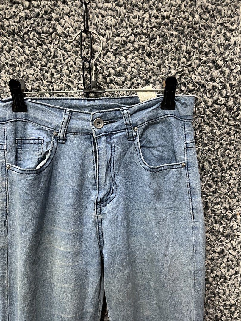 Romwe light-wash flare jeans | Size XS (Category: Jeans) located in General Trias. Submitted by zrchustle.604 (Listing ID 1470495227, Image 3). Description: Romwe light-wash flare jeans featuring adjustable lace-up detailing along the lower outer leg panels. This style blends vintage 2000s Y2K aesthetics with a classic bell-bottom silhouette, making them popular on trendy fashion platforms..