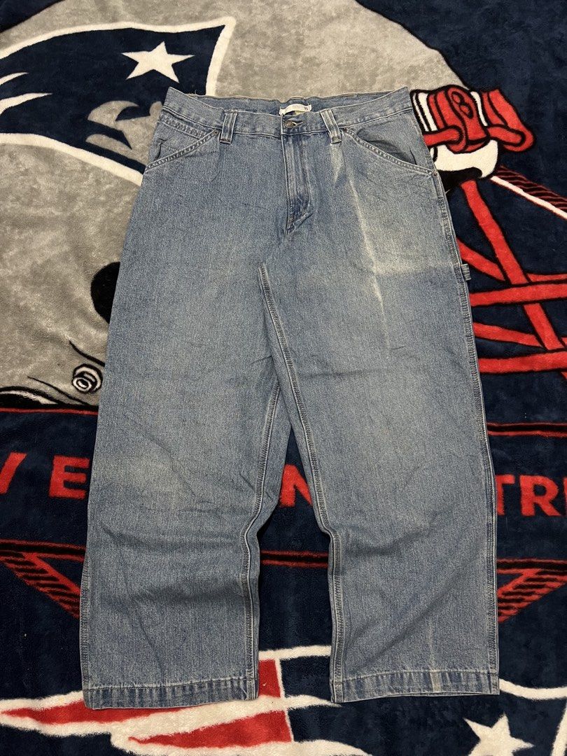 Route 66 Carpenter Denim Jeans Light Wash (Category: Jeans) located in Tanza. Submitted by 1954_street (Listing ID 1470379111, Image 3). Description: CRAPENTER PANTS 36 waist 40 length 10 leg opening minor fade marks 500 - Brand: Route 66 - Style: Carpenter denim jeans / Utility style - Wash: Light blue - Size: 36x30 - Fit: Relaxed fit through the leg - Features: Side hammer loop, tool pockets, standard belt loops, and zip fly with button closure