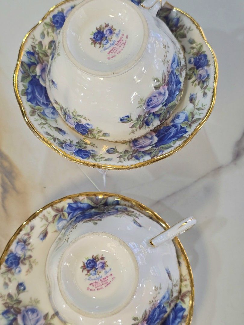 "Royal Albert Moonlight Rose Avon Shaped Duos (Category: Coffee & Tea Tableware) located in Compostela. Submitted by curatedcabinetcebu (Listing ID 1470542582, Image 2). Description: Royal Albert Moonlight Rose Avon Duos 2 duos available Condition: Very good condition.