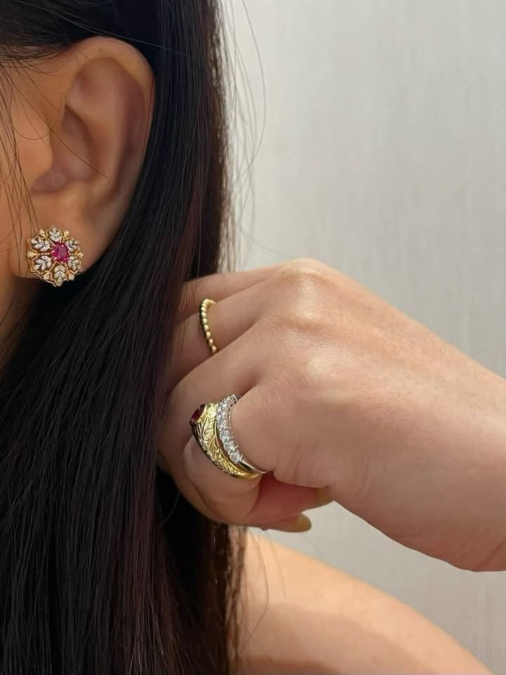 Ruby and natural diamond 18k gold earrings. (Category: Earrings) located in Malolos. Submitted by keenhorse_ef38ab (Listing ID 1470480735, Image 2). Description: Ruby and natural diamond 18k gold earrings. Ruby, 60 points; Natural diamond, 16 points. 7-10days arrival 50% downpayment DM FOR PRICE INQUIRIES.