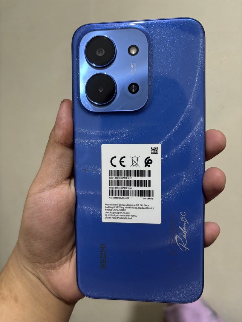 RUSH Redmi 15C Blue 256GB Rom (Category: Xiaomi) located in Manila. Submitted by elyxbns (Listing ID 1470461802, Image 3). Description: - lightly used; second phone lang - all in good condition, no history of repair - inclusions: box, unit, case Rfs: decluttering + need funds Pm for more inquiries/offers!.
