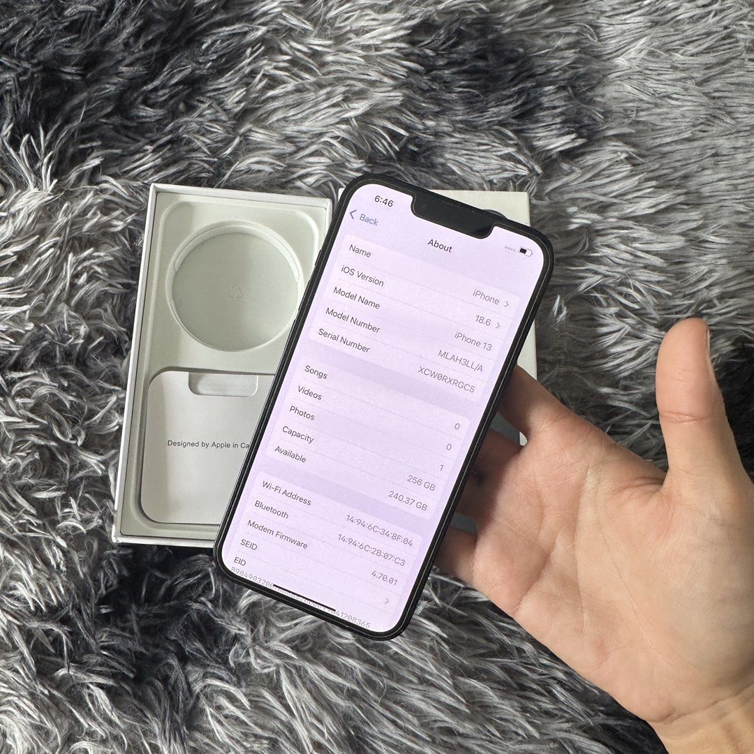 RUSH SALE! IPHONE 13 Midnight — 256GB (Category: iPhone 13 Series) located in Andop. Submitted by y2k.byac (Listing ID 1470361135, Image 3). Description: 📱 RUSH SALE! IPHONE 13 Midnight — 256GB 🖤 ✨ Lady-owned ✨ Pre-owned unit ✨ With box ✨ Factory unlocked — any SIM works ✨ All buttons working ✨ No history of repair CONDITION DISCLOSURE: • Good overall condition with minimal signs of usage. • Has a visible dark/black circular mark or shadow on t