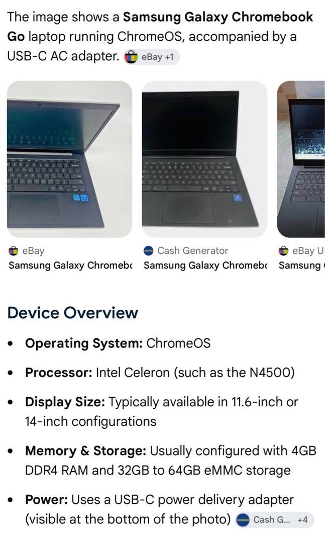 Samsung Chromebook (Category: Laptops & Notebooks) located in Pasig City. Submitted by caaaarls (Listing ID 1470447390, Image 1). Description: May dents pero ung mismong loob smooth. Walang LAG. Okay na okay pa. RFS: May new laptop na ako.