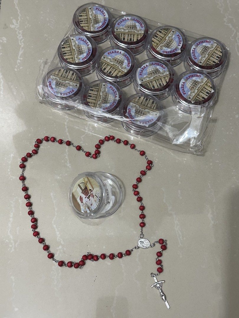 Scented Rosary with Cases from Vatican City (Category: Religious Items) located in Manila. Submitted by shoplie (Listing ID 1470538475, Image 1). Description: ₱350 each, buy 12 for only ₱3,500 (free 2 rosaries) - Includes round plastic cases with Pope Francis on top and Piazza San Pietro on the bottom - Ideal as souvenirs/gifts - Blessed by a Priest in Vatican City .