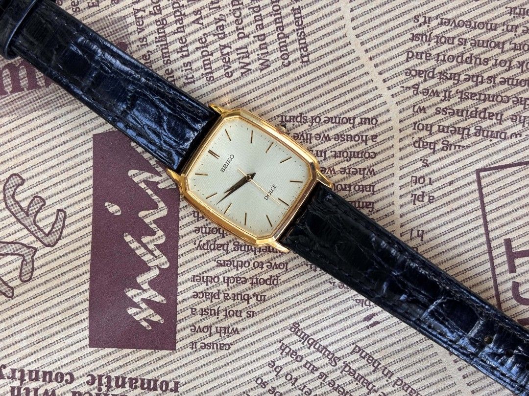 Seiko Dolce (Category: Luxury Accessories) located in Daet. Submitted by solsticecaliber (Listing ID 1470437229, Image 2). Description: Sweet by name, Gold by nature SEIKO DOLCE Tank - Vintage Japan Seiko Dolce - Seiko's top-tier dress line from the 80s. Made for those who don't need to shout to be noticed. Gold octagon case, champagne linen dial, black croc strap. This is quiet luxury in its purest form..