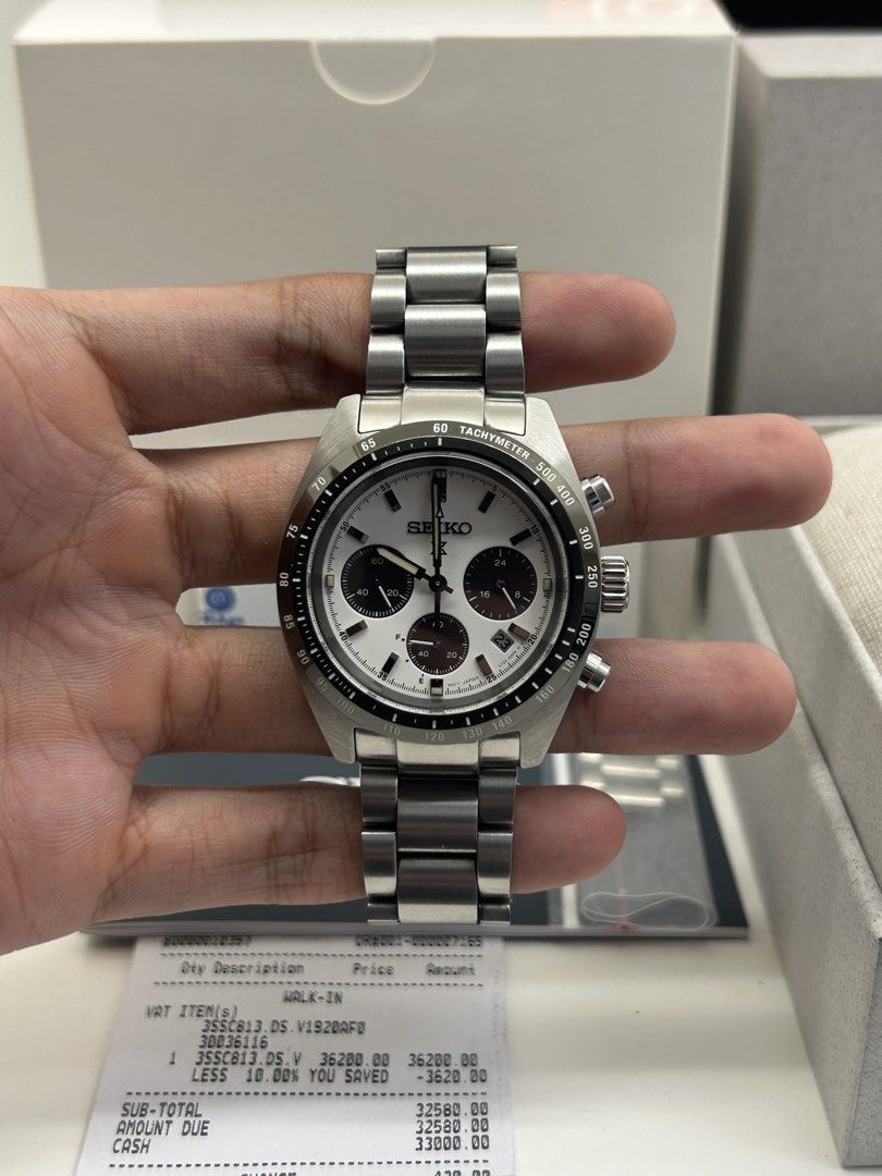 Seiko Prospex Speedtimer "Panda V1" SSC813 (2026) (Category: Men's Watches) located in Taguig. Submitted by chronoholic.manila (Listing ID 1470361610, Image 2). Description: FS !! Seiko Prospex Speedtimer "Panda V1" SSC813 (2026) ₱23500 (FIXED) 8.8/10 condition, pre owned Complete Inclusions: - Inner and Outer Box - Manual and Guaranteed Card - Extra Links and Hangtag - Receipt from @Tokyo and Paper Bag Loc: taguig, can do meetups/shipping.