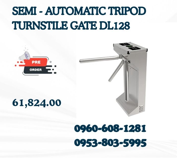 Semi - Automatic Tripod Turnstile Gate DL128 (Category: Everything Else Others) located in Caloocan City. Submitted by ultimatebi56643 (Listing ID 1470424013, Image 1). Description: 1) Size:480x280x980mm; 2) Material: 1.2+1mm 304 SUS Hairline #400; 3) Pass Width:≦550mm; 4) Pass rate:30-35 persons/minute; 5)Operating time: 0.2 Seconds; 6)Input:100-240V,50/60HZ; 7)Working voltage:24V; 8)Communication interface: RS485,Dry Contact. Feature: 1) MCBF: 