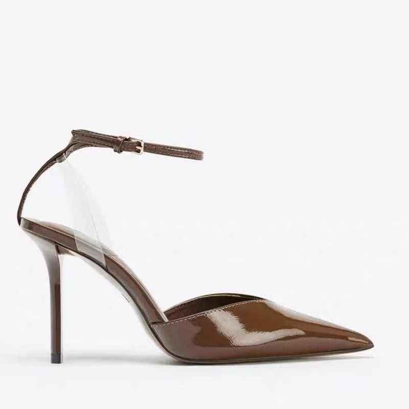 Shallow Brown Patent Leather Effect High Heels Size 36 (Category: Heels) located in Antipolo. Submitted by cara4514 (Listing ID 1470465976, Image 2). Description: - Style: Shallow brown patent leather effect high heels - Size: EU 36 - Heel Height: 7 cm stiletto - Design: Pointed toe with trendy clear side panels - Closure: Ankle strap with buckle - Condition: used once, like new - Reason for selling: used only for the wedding.
