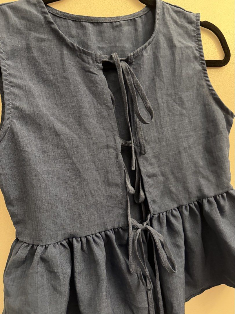 SHEIN Blue Coordinates Self Tie Top w/ Garter pants Small (Category: Sets or Coordinates) located in Manila. Submitted by closetclearout.mnl (Listing ID 1470393802, Image 2). Description: Small don’t wear it anymore .