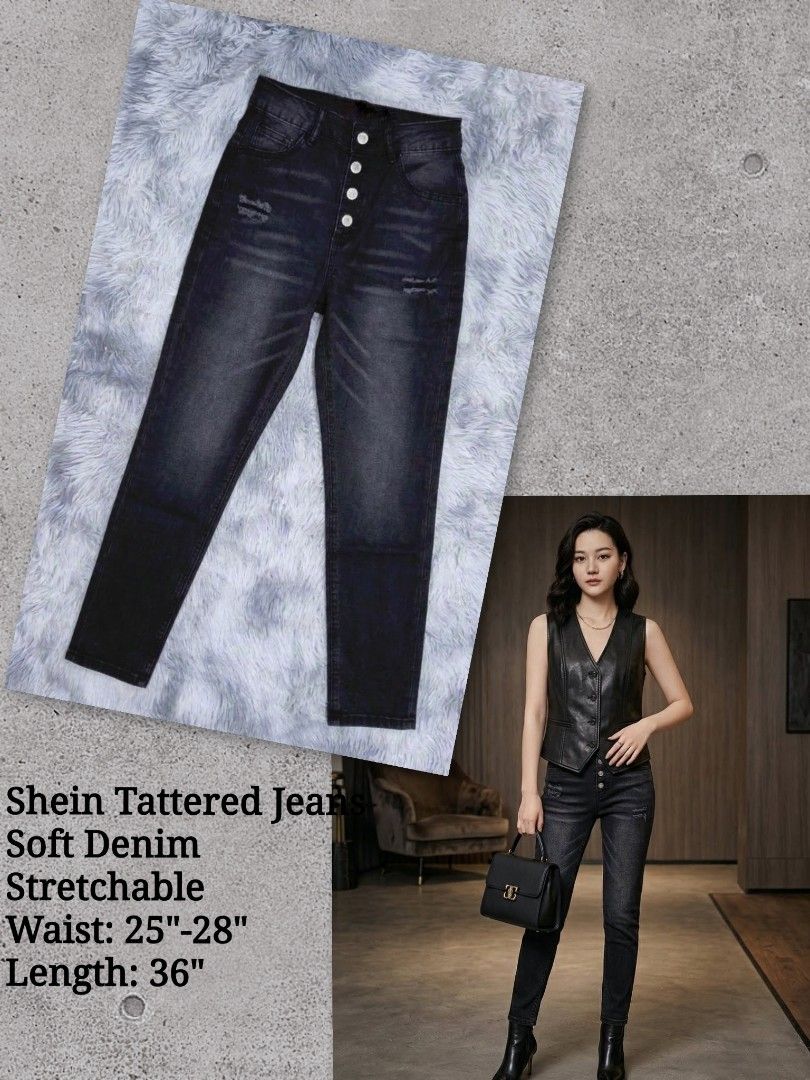Shein Button Down Jeans (Category: Jeans) located in General Trias. Submitted by relove_closet8 (Listing ID 1470398398, Image 1). Description: • New! With original pouch (No tags upon receipt from Shein). • Stretchable fabric. • Subtle tattered design. • Buyer handles shipping fee and book J&T or Lalamove only. • Payment first via bank transfer or e-wallet • No cancellation/return/refund of orders. 📍Lancaster, General Trias (Weekdays) 📍Las Piña
