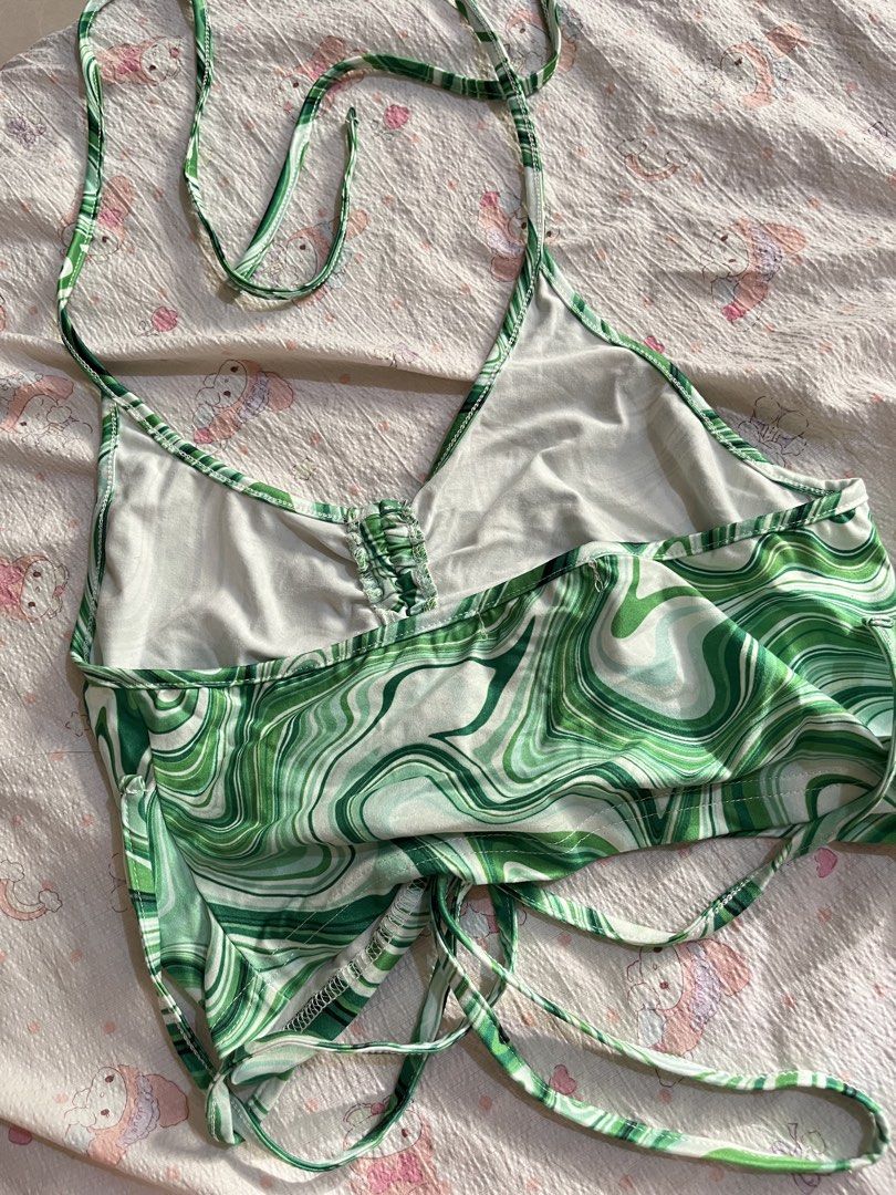 SHEIN Unity Marble Print Drawstring Ruched Front Crop Halter Top (Category: Sleeveless) located in Cabanatuan. Submitted by winx_closeth (Listing ID 1470423606, Image 2). Description: Never been used.