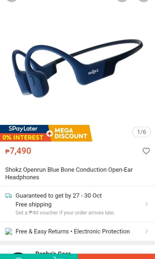 Shokz Openrun bone conduction open-ear headphones (Category: Headphones & Headsets) located in Cabuyao City. Submitted by PHdowner30 (Listing ID 1470351303, Image 1). Description: FOR SALE ONLY Shokz Openrun bone conduction open-ear headphones Excellent working condition will provide USB charging cable P2800 + SF negotiable Pm.