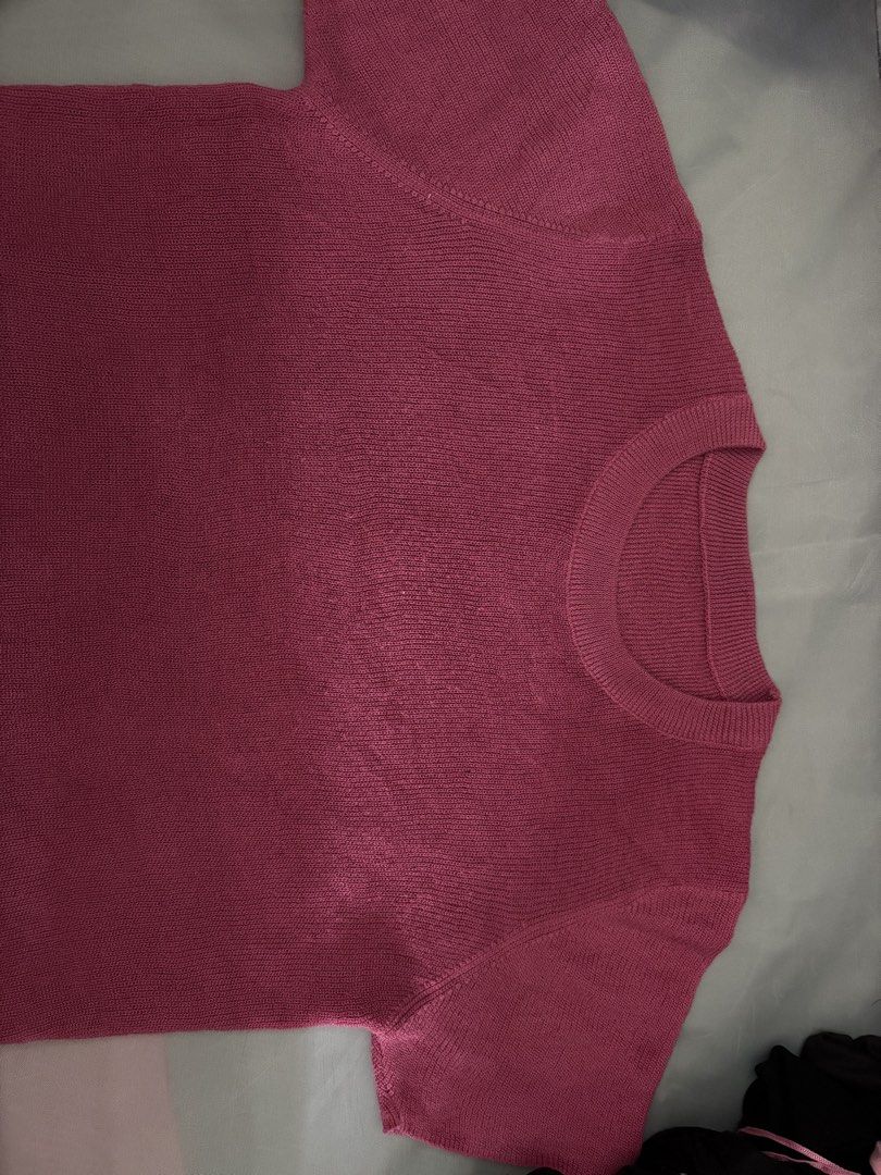 Short Sleeve Knit Top Crew Neck (Category: Blouses) located in Taguig. Submitted by cftbncs (Listing ID 1470418162, Image 2). Description: - Color: Rich maroon - Style: Short sleeve knit top with round crew neckline - Material: Soft, textured knit - Fit: Classic straight hem with clean finish at sleeves and collar - Versatility: Perfect basic piece for layering or standalone wear.