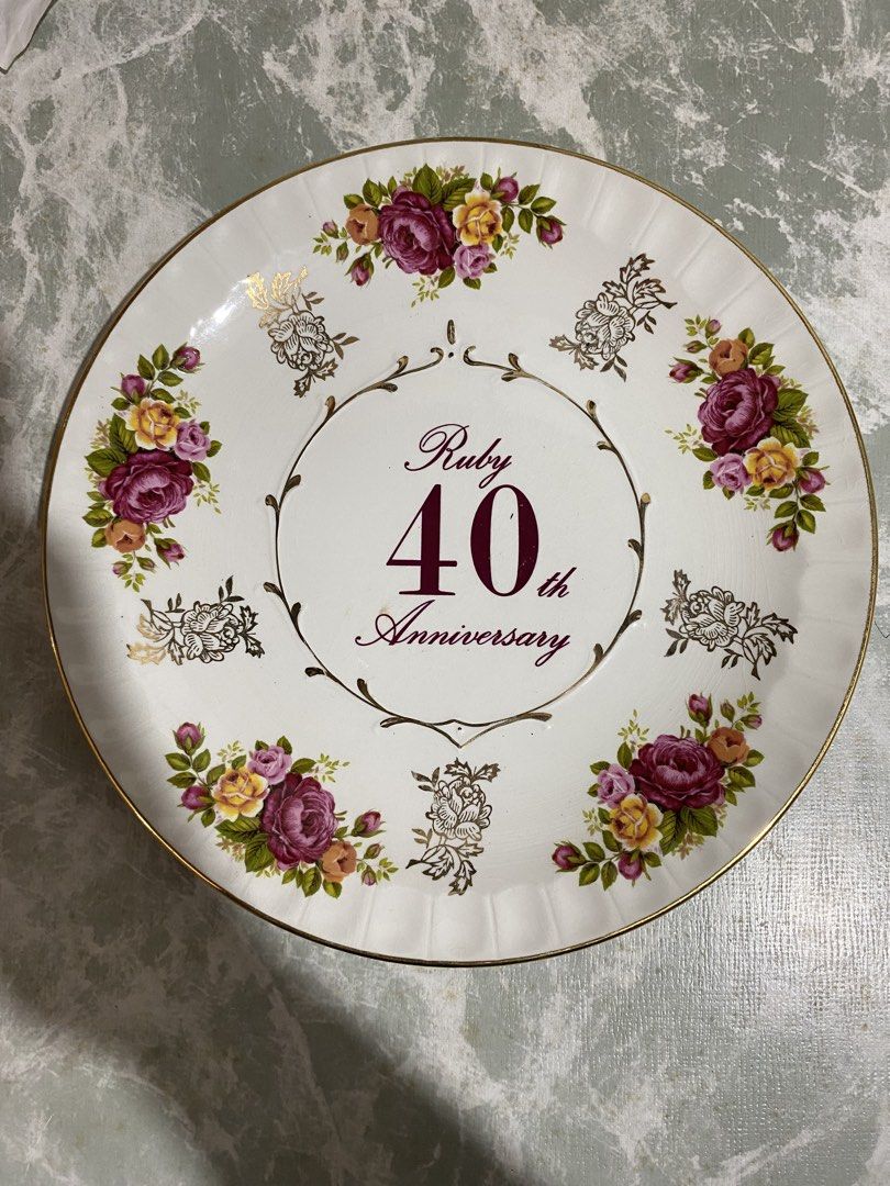 (SOLD PER PIECE) Vintage commemorative ruby wedding anniversary decorative plate set (Category: Dinnerware & Cutlery) located in Calamba. Submitted by chebvintagedepot (Listing ID 1470454483, Image 1). Description: B22-(1-3) Vintage commemorative collector plate by Fenton China, Staffordshire, England, made to celebrate a 40th wedding anniversary, traditionally known as the Ruby Wedding Anniversary. A lovely piece for collectors of vintage Englis