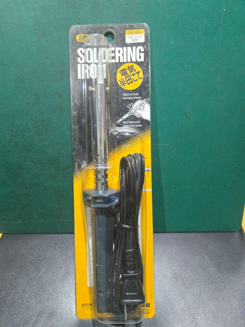 Soldering Iron 60W (Category: Industrial Equipment) located in Caloocan City. Submitted by olxph_698458125 (Listing ID 1470393187, Image 1). Description: HISATOMI Soldering Iron Made in JAPAN (Orig.) 220V 60W Long Life Tip (OP-60L) Brand new Never been open Multi usage for general wiring, assembling, hand-crafting & more..