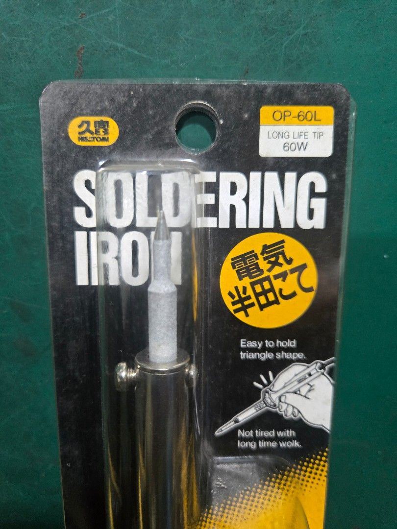 Soldering Iron 60W (Category: Industrial Equipment) located in Caloocan City. Submitted by olxph_698458125 (Listing ID 1470393187, Image 2). Description: HISATOMI Soldering Iron Made in JAPAN (Orig.) 220V 60W Long Life Tip (OP-60L) Brand new Never been open Multi usage for general wiring, assembling, hand-crafting & more..