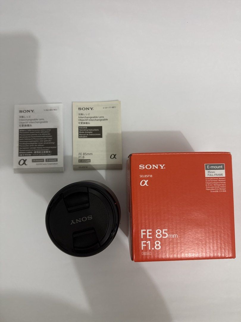Sony FE 85mm F1.8 E-mount Lens (Category: Lens & Kits) located in Manila. Submitted by petey._ (Listing ID 1470498304, Image 2). Description: - Sony FE 85mm f/1.8 prime lens (Full-frame E-mount) - Pristine glass with zero marks on the body - Features built-in focus hold button and AF/MF switch - Includes original box, front and rear caps, lens hood, and manuals - Matching serials/model number (SEL85F18) -Pristine condition - with receipt - no scr