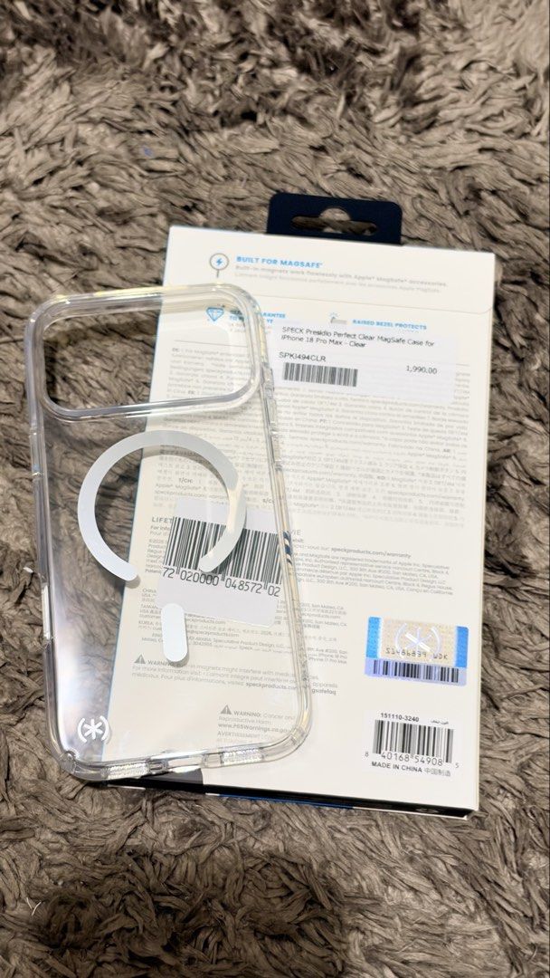 Speck Presidio Perfect Clear Magsafe Case for iPhone 18 Pro Max (Category: Cases & Sleeves) located in Batangas. Submitted by etc.byflc (Listing ID 1470363646, Image 3). Description: 📍 Batangas 📌 Payment first, no COD 🛵🚚 Shipping via J&T or LBC 📩 for inquiries Authentic item personally bought from Powermac store SM Batangas on 10.20.2026 Available and ready for shipping -In excellent condition, like brand new -Used only for phone protection 