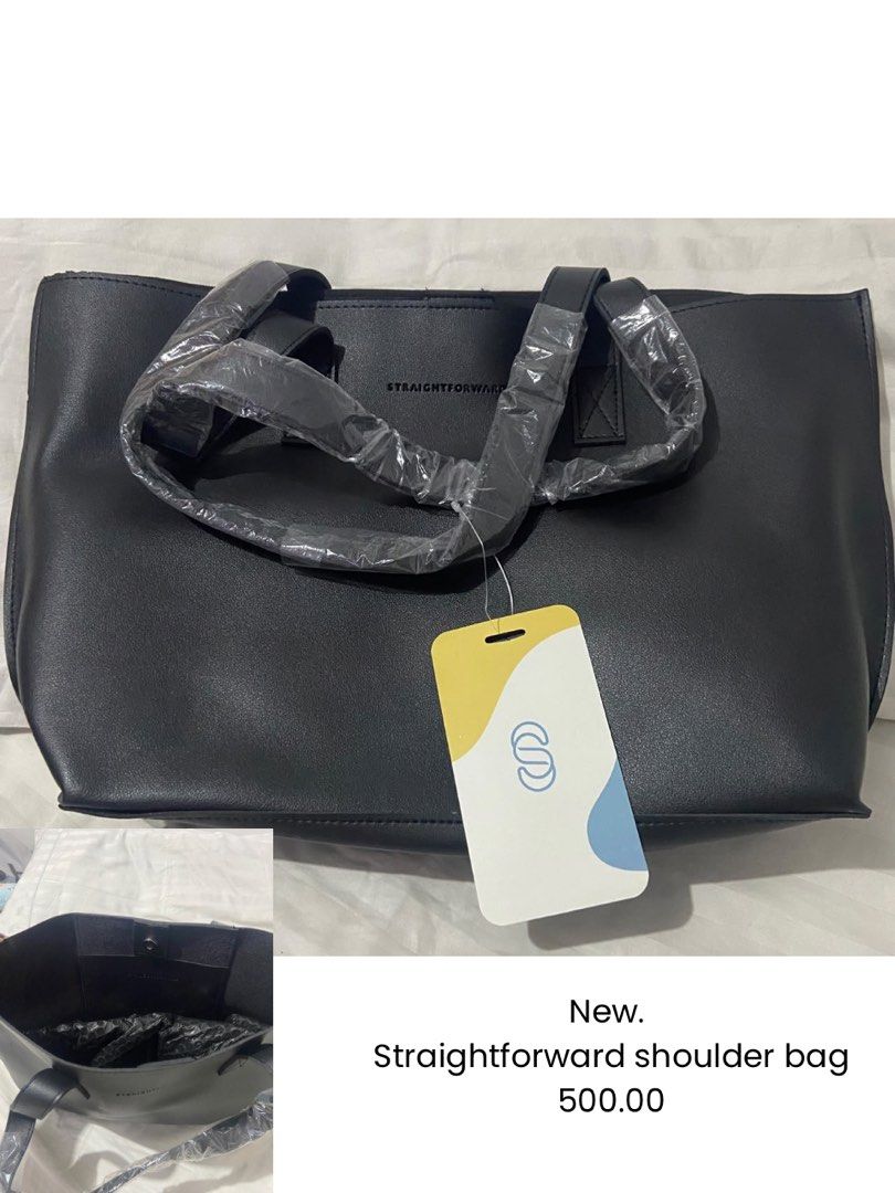 Straightforward shoulder bag black (Category: Shoulder Bags) located in Manila. Submitted by stephajnienocos (Listing ID 1470517176, Image 1). Description: - Brand: Straightforward - Condition: Brand new with tags, strap wrapped in plastic, interior stuffing intact - Color: Solid black - Style: Sleek everyday carry-all with dual handles - Versatile and minimalist design, perfect for daily use.