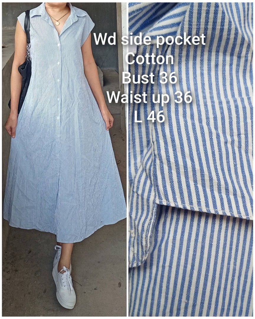 Stripe trend button down dress (Category: Dresses) located in Davao. Submitted by kannikasok1987 (Listing ID 1470405512, Image 1). Description: Wd side pocket Cotton Bust 36 Waist up 36 L 46 good as new.