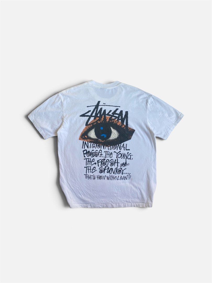 Stüssy Ocular Tee (Category: Tshirts & Polo Shirts ) located in Talavera. Submitted by adrnvault (Listing ID 1470471659, Image 2). Description: Issue: none Size: Xl Color: white Color rate: 9/10 Width: 22.5 Length: 28 .