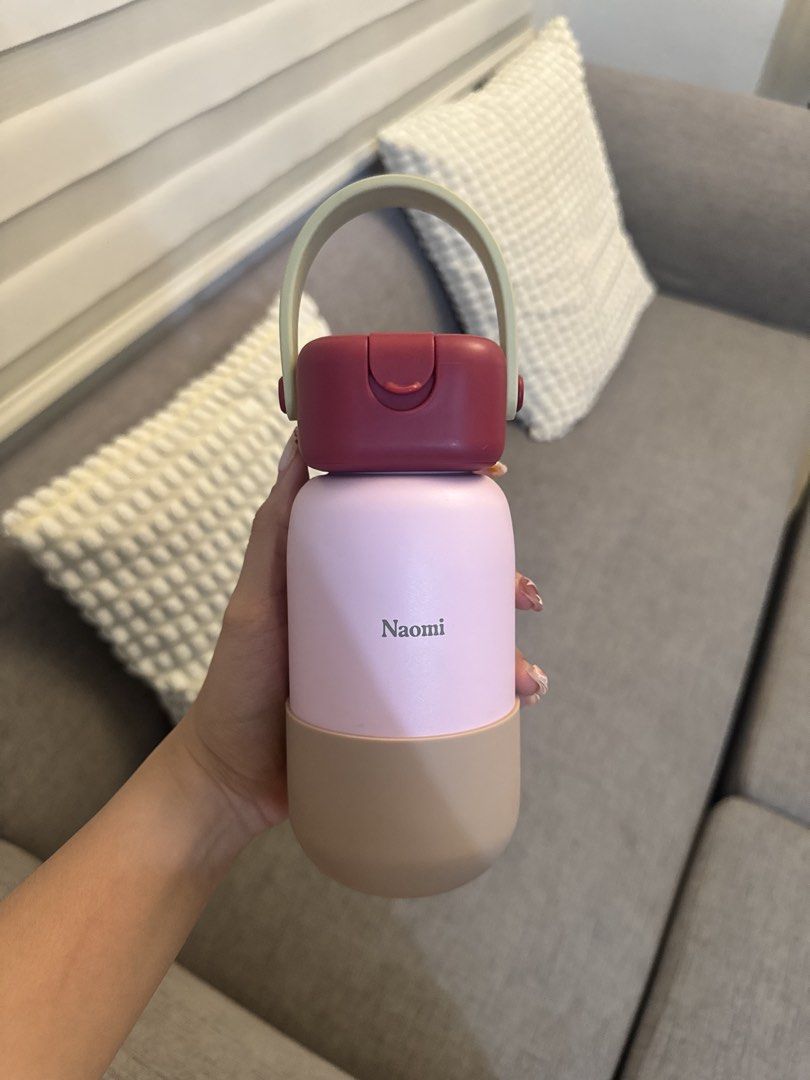 Sunnies Studios Authentic Customized Water bottle (Category: Water Bottles & Tumblers) located in Manila. Submitted by namiskyumi (Listing ID 1470492252, Image 1). Description: - good as new - very convenient for small juices, coffee, matchas & other drinks and water - super cute and feminine - cutomized name - 16oz in taffy.