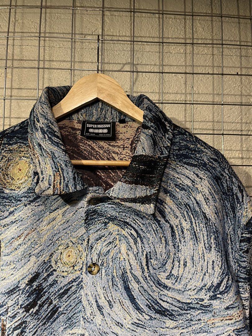 SUPER MASSIVE The Starry Night Tapestry Jacket (Category: Coats, Jackets and Outerwear) located in Manila. Submitted by roballenad66487 (Listing ID 1470386627, Image 2). Description: Super Massive button-down jacket, Vincent van Gogh The Starry Night tapestry fabric all over. Textured woven material, heavy feel, collar neck. Front button closure with brown buttons. Super unique art piece..