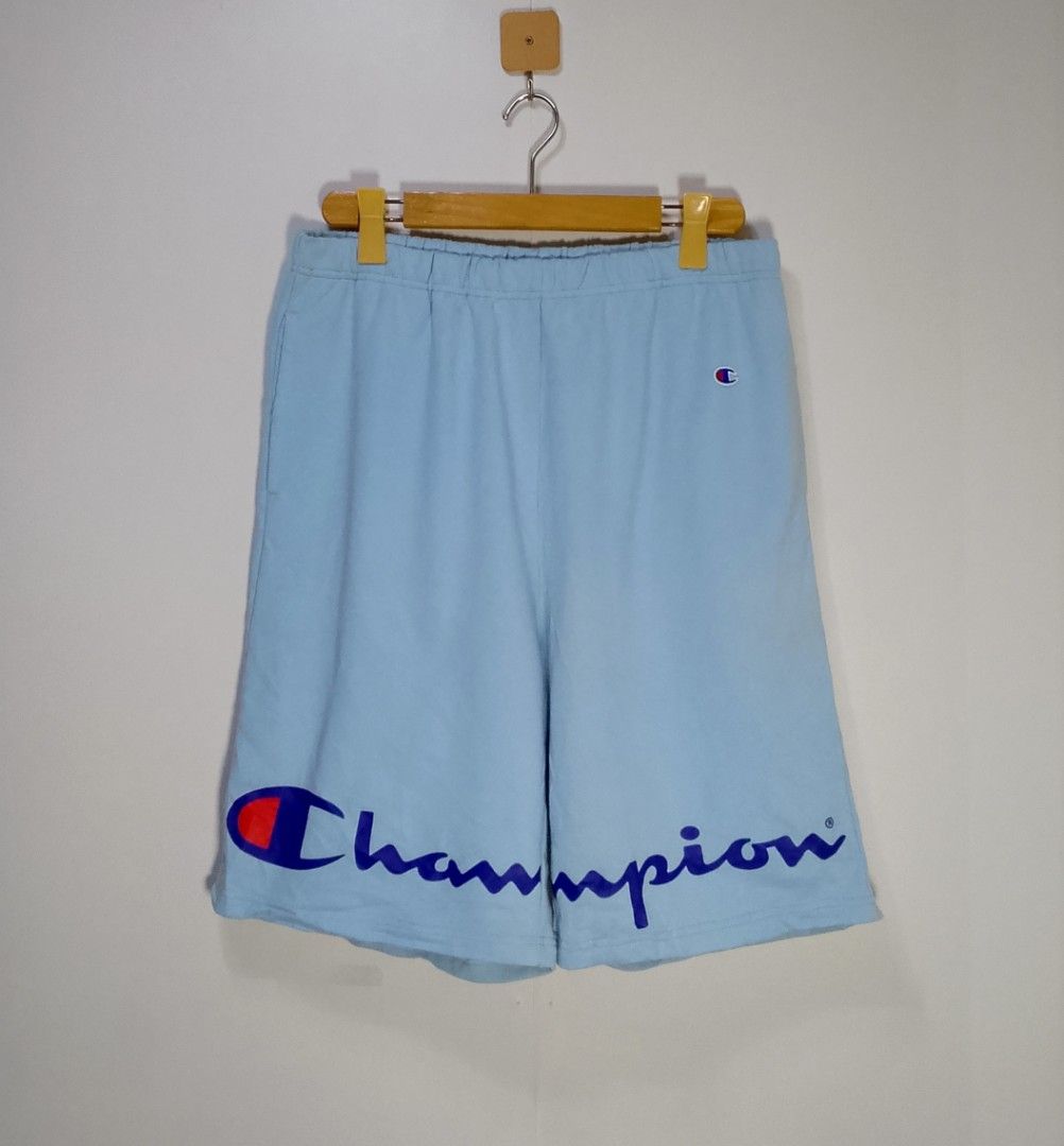 Supreme Champion Light Blue Shorts XL (Category: Shorts) located in Manila. Submitted by moisky18 (Listing ID 1470522566, Image 1). Description: - Authentic Supreme x Champion Collaboration - Color: Light Blue - Size: XL with comfortable elastic waistband - Large Champion script logo printed on the lower left leg - Small embroidered Champion 'C' logo near the top left waist - Convenient single back pocket with co-branded woven label - Perfect for