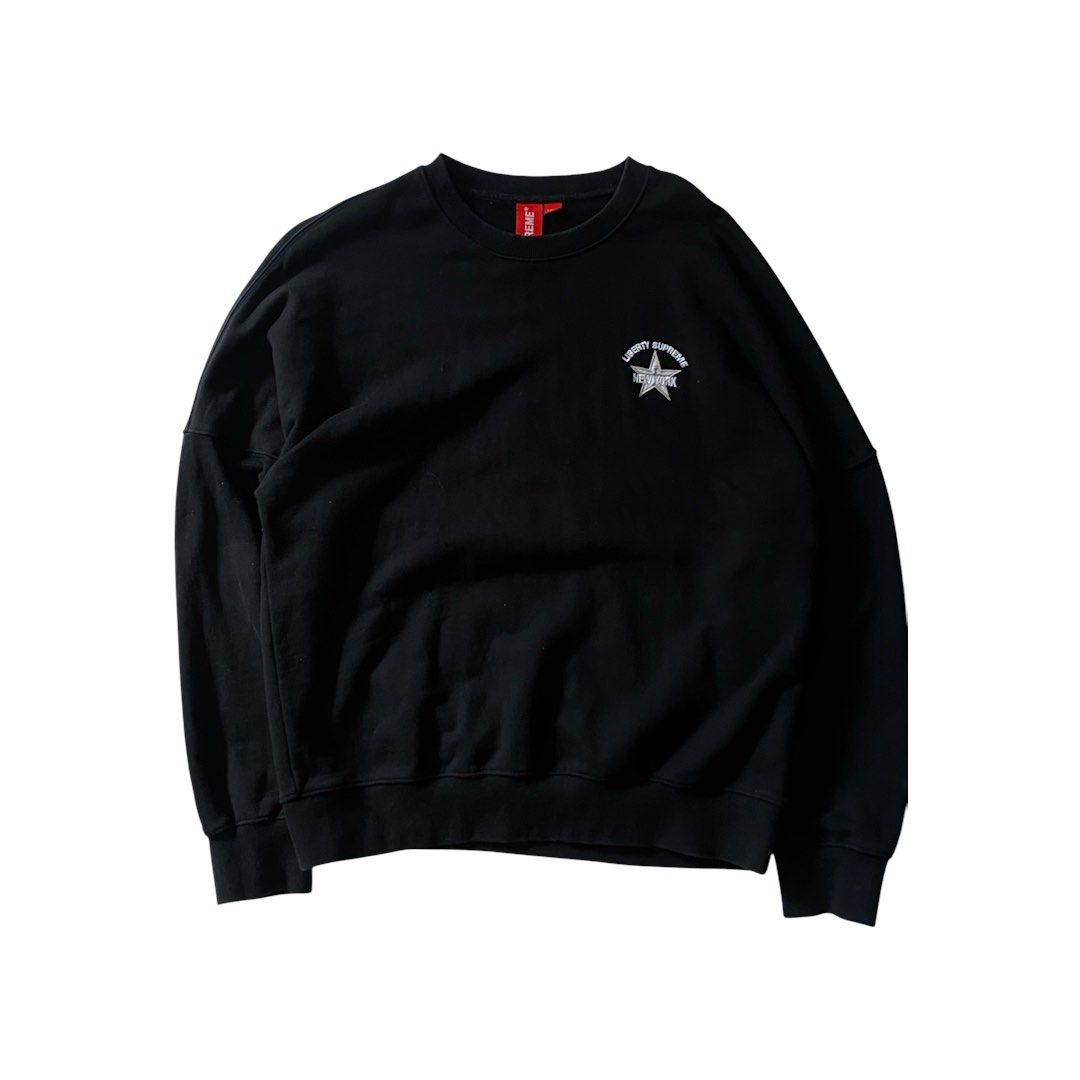 Supreme Liberty New York Sweater (Category: Coats, Jackets and Outerwear) located in Manila. Submitted by finofindthisart (Listing ID 1470531315, Image 1). Description: Length 25 Width 25 Measured it by inches Issue: N/A This is a pre-loved/thrifted items and may show minor signs of issue due to its vintage nature. Kindly manage expectations. No refunds or exchanges will be accepted. 📍Pasay City DM for inquiries..