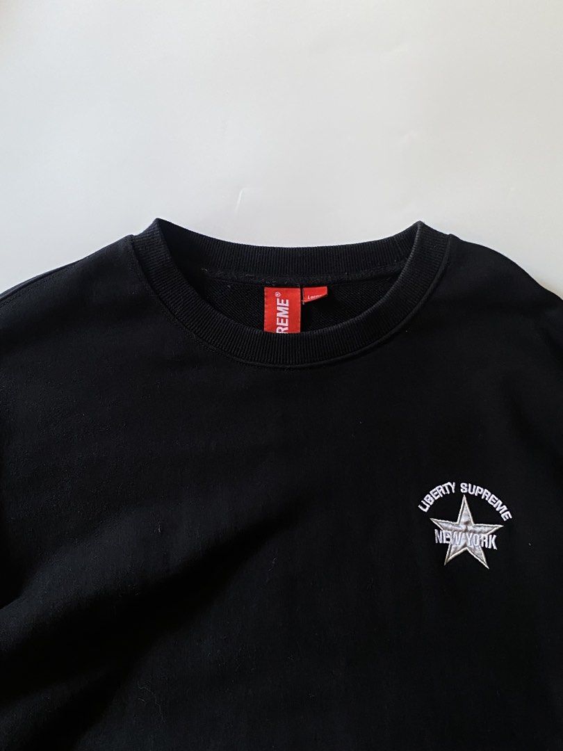 Supreme Liberty New York Sweater (Category: Coats, Jackets and Outerwear) located in Manila. Submitted by finofindthisart (Listing ID 1470531315, Image 3). Description: Length 25 Width 25 Measured it by inches Issue: N/A This is a pre-loved/thrifted items and may show minor signs of issue due to its vintage nature. Kindly manage expectations. No refunds or exchanges will be accepted. 📍Pasay City DM for inquiries..