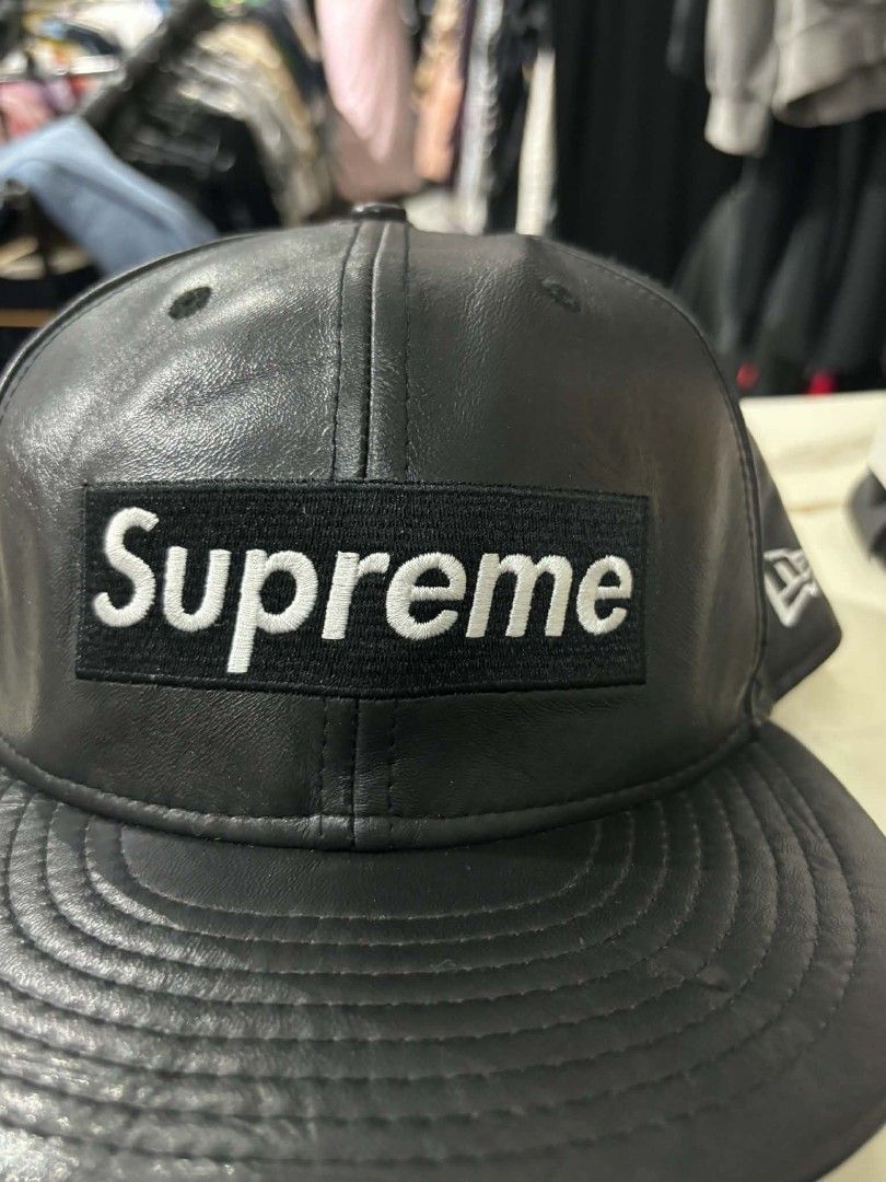 Supreme x new era leather fitted cap (Category: Caps & Hats) located in Don Carlos. Submitted by jayhads (Listing ID 1470458445, Image 2). Description: 7 1/8 size all details and tags are in the pictures may kunting scratch sa top button.