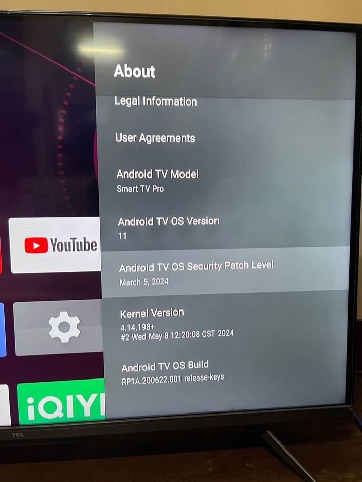 TCL 43-inch Google TV (Category: TV) located in Pasay City. Submitted by sam_thinqs (Listing ID 1470425132, Image 3). Description: FORSALE PERSONAL USE!!! TCL GOOGLE TV 43inch No Issue and any history of repair 6months use complete w/ box and warranty Rfs: Magpapalit ng bigger size for sala Pasay Location.