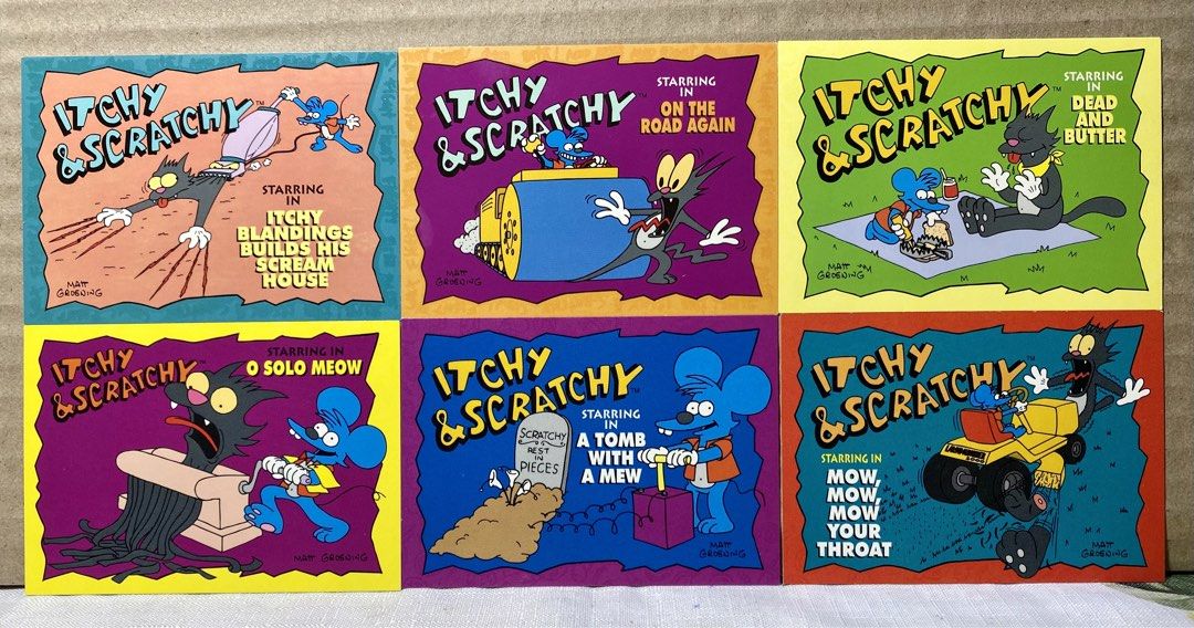 The Simpsons (Category: Raw Singles) located in Angeles City. Submitted by lensongsong (Listing ID 1470370293, Image 1). Description: Skybox The Simpsons Character Cards Sale! Frame 1 1.1993 Itchy & Scratchy in Itchy Blandings Builds His Scream House I24 - P1150.00 2.1993 Itchy & Scratchy On The Road Again I18 - P1150.00 3.1993 Itchy & Scratchy in Dead And Butter I17 - P1400.00 4.1994 Itchy & Scratchy in O Solo Meow I15 - P1050.00 5.1994 Itchy & 