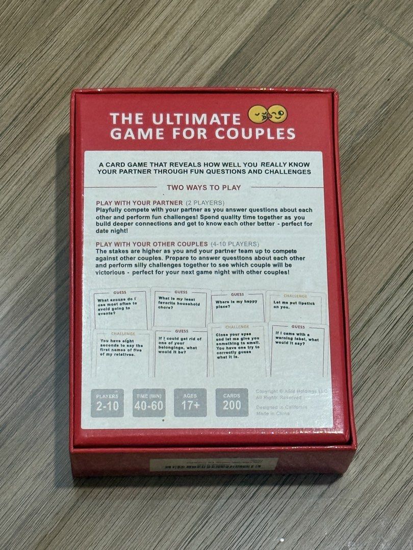 The Ultimate Game For Couples Card Game (Category: Board Games & Puzzles) located in Manila. Submitted by krstenx (Listing ID 1470427558, Image 2). Description: - Condition: Brand new, unused, and complete in original box - Perfect for: Date nights, double dates, and group hangouts with couples .