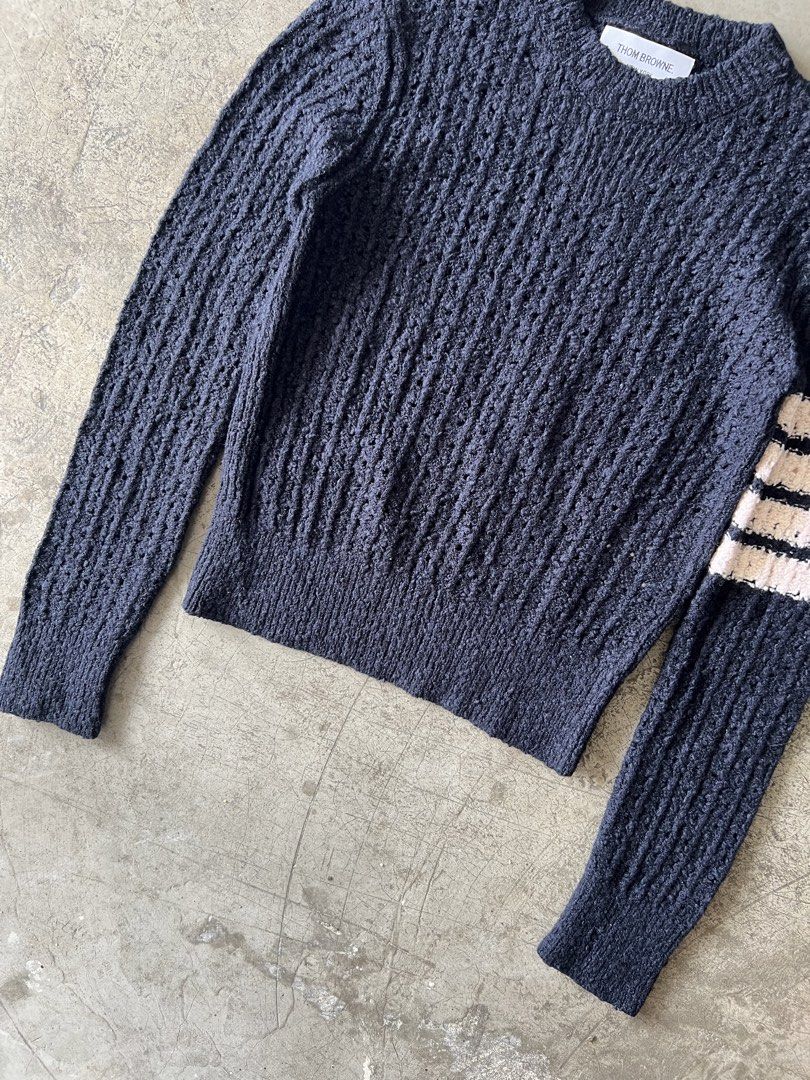 THOM BROWNE - 4 BAR CABLE CREWNECK KNITTED JUMPER (Category: Coats, Jackets and Outerwear) located in Cavite. Submitted by _Gizmo (Listing ID 1470445753, Image 3). Description: Thom Browne - 4 Bar Cable Crewneck Knitted Jumper Sweater Size tagged: 38 Measurement Width: 16’ Inch Length: 19’ Inch Sleeve: 23’ Inch Excellent condition | Like New No major flaws Made In Italy.