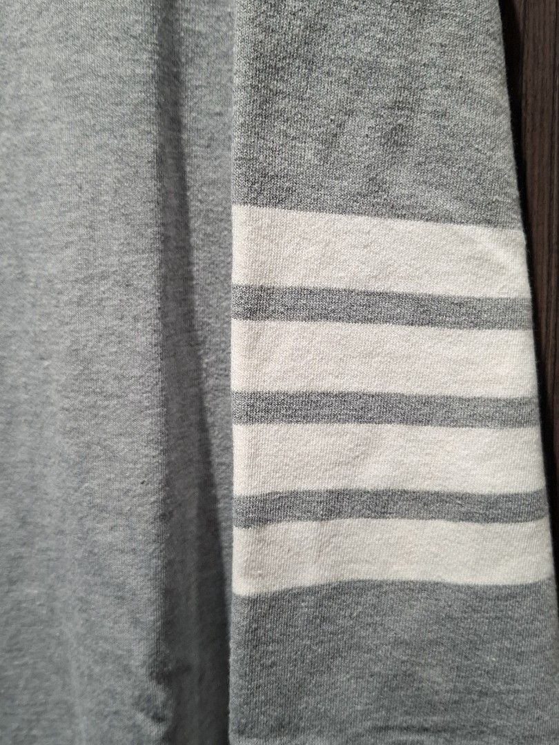 Thom Browne Grey 4-Bar Oversized Classic Sweatshirt (Guaranteed Authentic) (Category: Coats, Jackets and Outerwear) located in Pasig City. Submitted by coveted.mnl (Listing ID 1470469130, Image 3). Description: Guaranteed Authentic📌 In Pristine Condition🤍 W/ extra button~ Best fit to: Xl Width : 25 Length : 28 (MEASURED BY INCHES) 9.5/10 overall condition No issues or flaws in fabric Retailed for $750 (P47,250) • P 9,000 Slightly negotiable • P